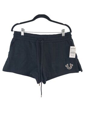 NEW True Religion Women's Black Embroidered Lounge Shorts Size M